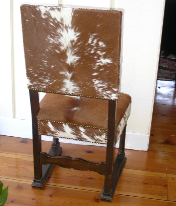 English 19th Century Cow Hide  High Back Hall Chair
