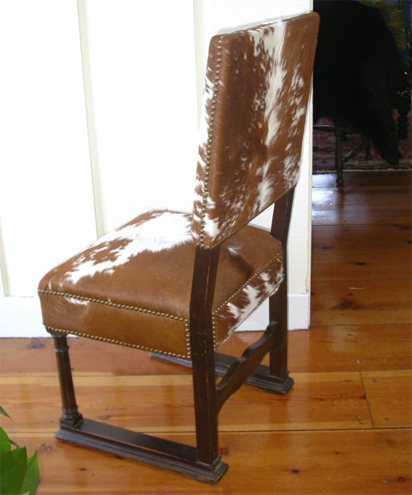 19th Century Cow Hide  High Back Hall Chair 1