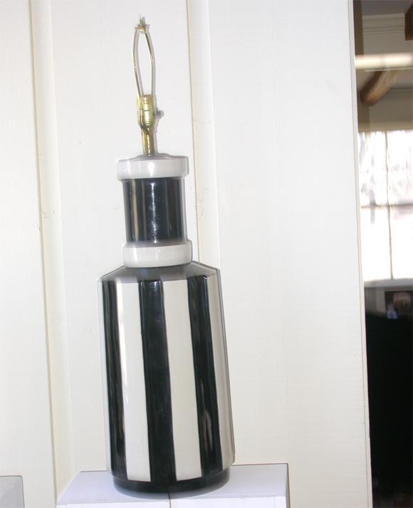 Exceptional Pair of Black and White striped 1970s Lamps.