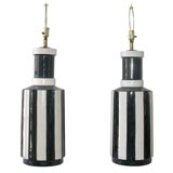 Exceptional Pair of Black and White striped 1970s Lamps.