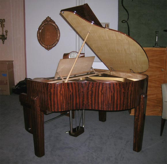 20th Century Fine Art Deco Flamed Mahogany Piano By Gaveau