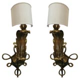 Pair of One Arm Gilt-Bronze Sconces by Jules Leleu