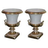 #3103 Pair of Neoclassical Paris Porcelian Urns