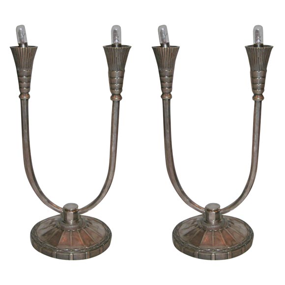 Pair of French Art Deco Table Lamps by Christofle For Sale