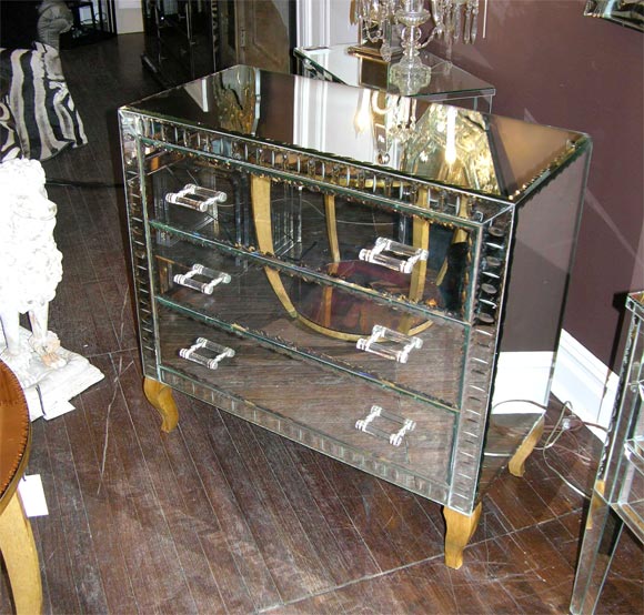 1940's French Mirrored Dresser with Lucite Handles