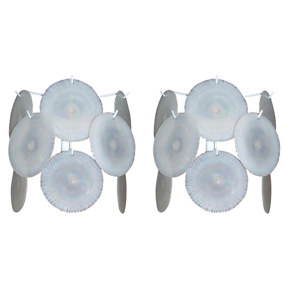 Pair of 1960
s Opalescent Vistosi Disc Sconces