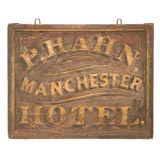 19THC ORIGINAL BLACK PAINTED TRADE SIGN WITH ORIGINAL GILDED LET