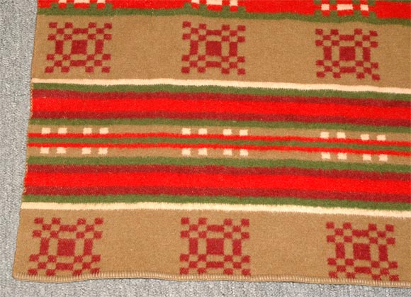 19THC WOOL HORSE BLANKET/RED, GREEN, TAN, CREAM, BURG.