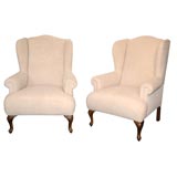 Antique 1920'S PAIR OF WING CHAIRS IN 19THC LINEN