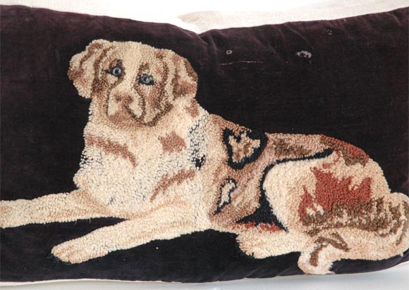19THC PICTORIAL HOOKED RUG OF A DOG