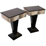 A Pair of Black Lacquer and Silver Leaf Tables by Grosfeld House