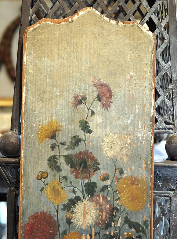 French 19th Century Painted Wood Plaque, Flower Motif