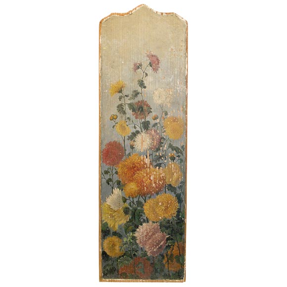 19th Century Painted Wood Plaque, Flower Motif