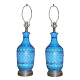 Pair Turquoise Pottery Lamps