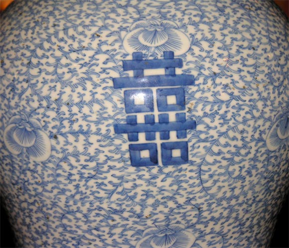 Mid-20th Century Pair of Blue and White Chinese Temple Jar Lamps