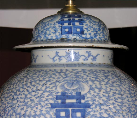 Porcelain Pair of Blue and White Chinese Temple Jar Lamps