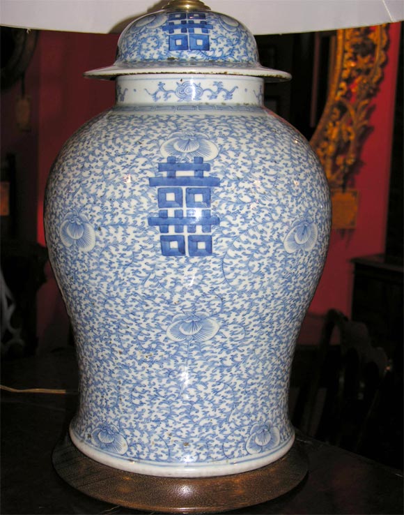 Pair of Blue and White Chinese Temple Jar Lamps 2