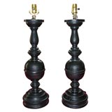 Pair of Ebonised Candlestick  Lamps