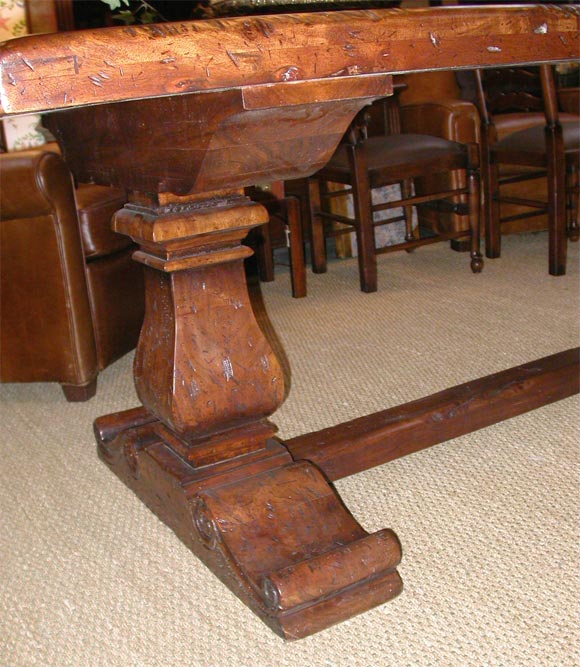 Walnut Trestle Style Dining Table In Excellent Condition In Bridgehampton, NY