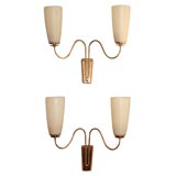 Pair Wall Sconces in Brass and Opal Glass