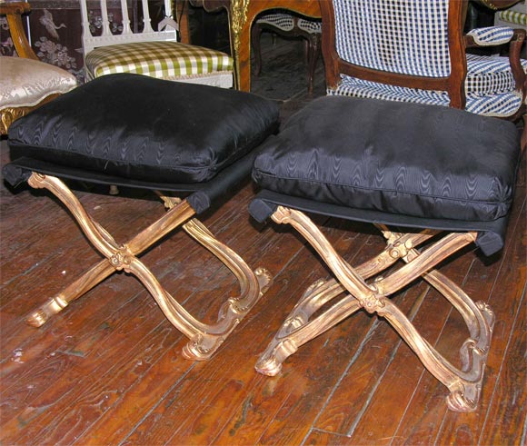 PAIR OF LOUIS XIV STYLE GILT WOOD FOLDING STOOLS