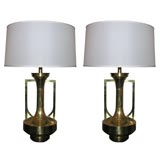A Pair of  Secessionist Brass Table Lamps