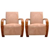 Pair of Art Deco Burl Wood Armchairs
