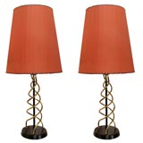 Pair Andre Putman style Tri-helix Lamps with French Shades