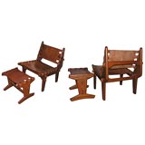A pair of mahogany chairs and matching stools A pair of mahogany chairs and matching stools