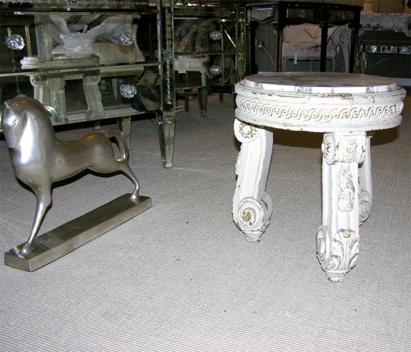 French 19th Century Painted Round Table with Marble Top
