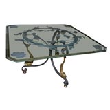 Beautiful Italian Etched Glass Top Table with Dolphin Base