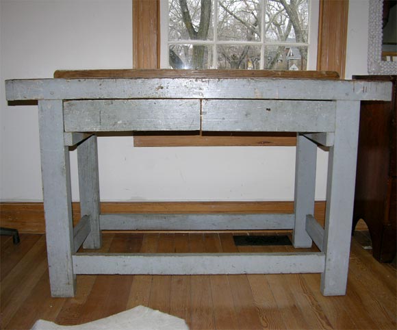 Tin top work table with two drawers