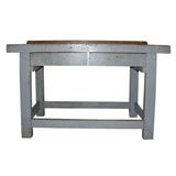 Tin top work table with two drawers