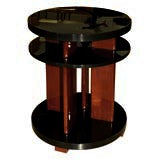 Large Round Art Deco Pedestal Table in Black Lacquer and Cherry