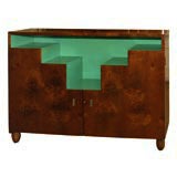 Art Deco Skyscraper Cabinet Original Green Lacquer Flame Walnut