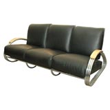 Iconic Art Deco Black Leather and Chrome Sofa by K.E.M. Weber