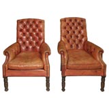 Pair English Leather Club Chairs