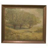 Antique OIl on Canvas of Green Hills and Trees