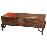 Antique Black Lacquer Trunk on Stand