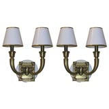 Pair of 2 Arm Sconces, with Brass & Crystal