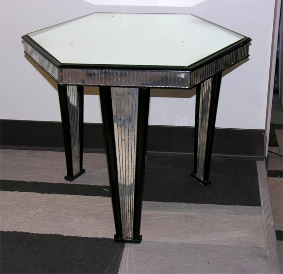 Art Deco Mirrored & Ebonized Hexagon Side Table