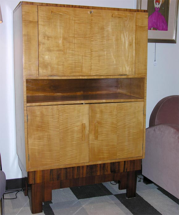 Burled Maple & Walnut Skyscraper Style Bar Cabinet