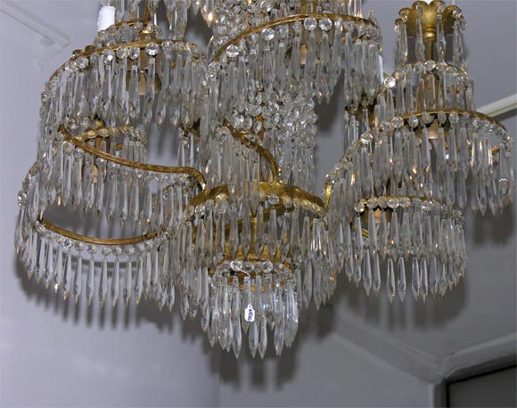 French Unusual and large crystal and bronze Art Deco Chandelier