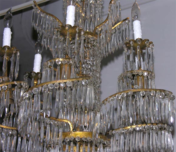 Crystal Unusual and large crystal and bronze Art Deco Chandelier
