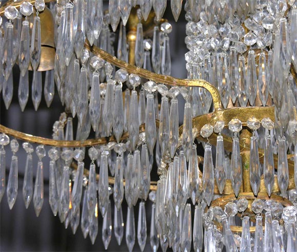 Unusual and large crystal and bronze Art Deco Chandelier 1