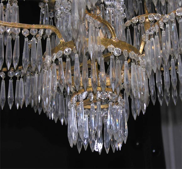 Unusual and large crystal and bronze Art Deco Chandelier 3