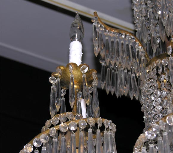 Unusual and large crystal and bronze Art Deco Chandelier 4
