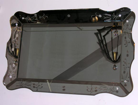 Large rectangular beveled & etched Mirror