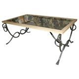 1930
s French Iron Coffee Table with Wood Frame Top and Mirror 1930
s French Iron Coffee Table with Wood Frame Top and Mirror