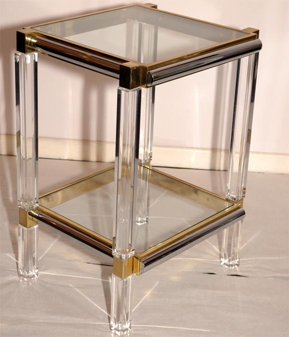 A French Lucite and Mixed Metal Side Table
